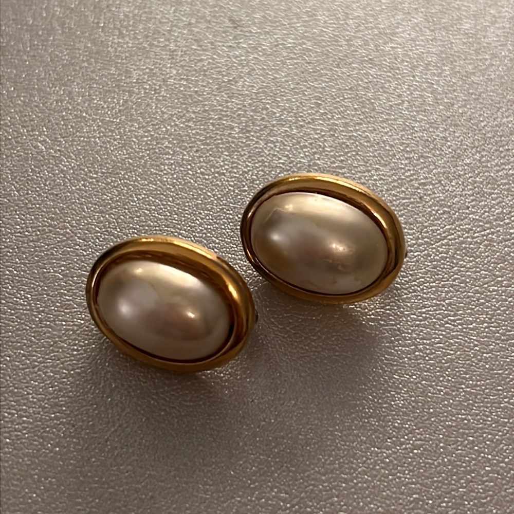 Christian Dior Vintage Gold Pearl Clip-On Earrings